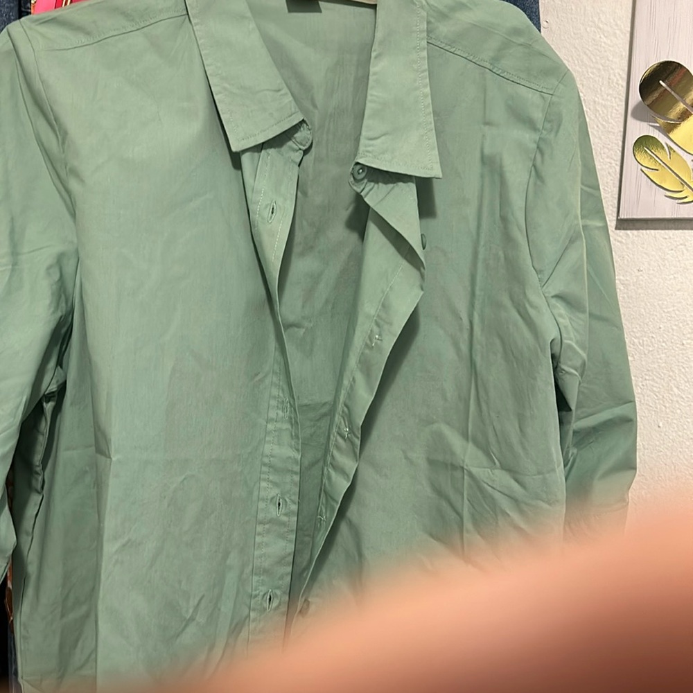 Green button down shirt are in style now. Size large brand new never one.